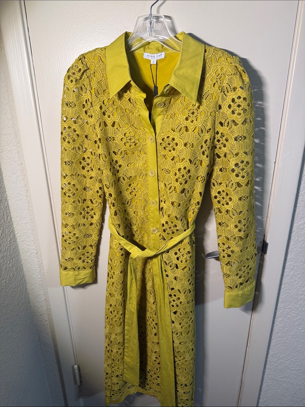 Jessie Lou Lace Shirt Dress with Belt - mustard